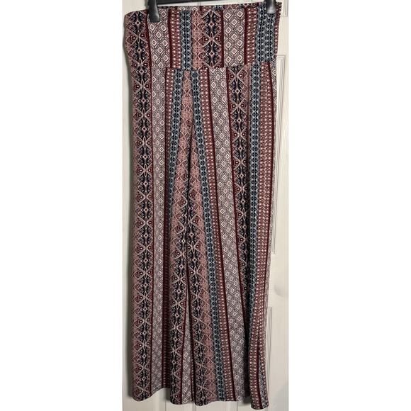 New directions Wide Leg Palazzo Pants, Aztecs Red/Blue/White Print, Stretch, L - Picture 1 of 5